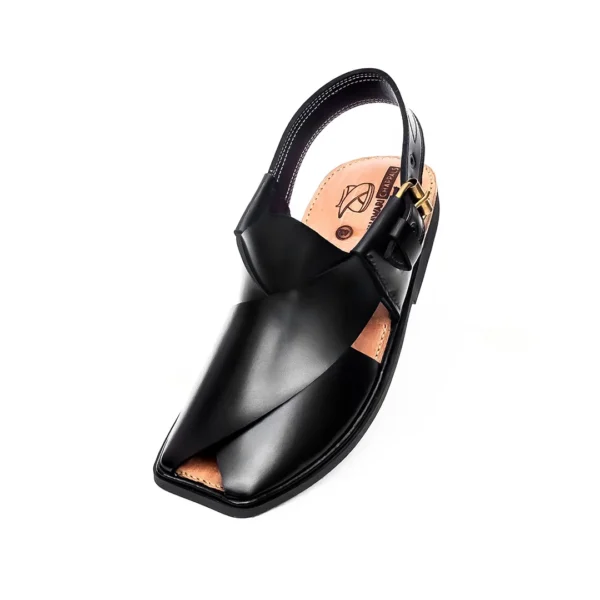 Handmade Black Charsadda Gol T Chappal – Premium Leather, Traditional Design