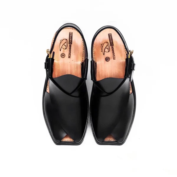 Handmade Black Charsadda Gol T Chappal – Premium Leather, Traditional Design - Image 4